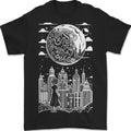 Fantasy City Black and White City Anime Mens T-Shirt 100% Cotton