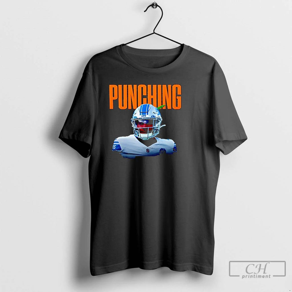 Classic Brian Branch Punching Detroit Lions T Shirts