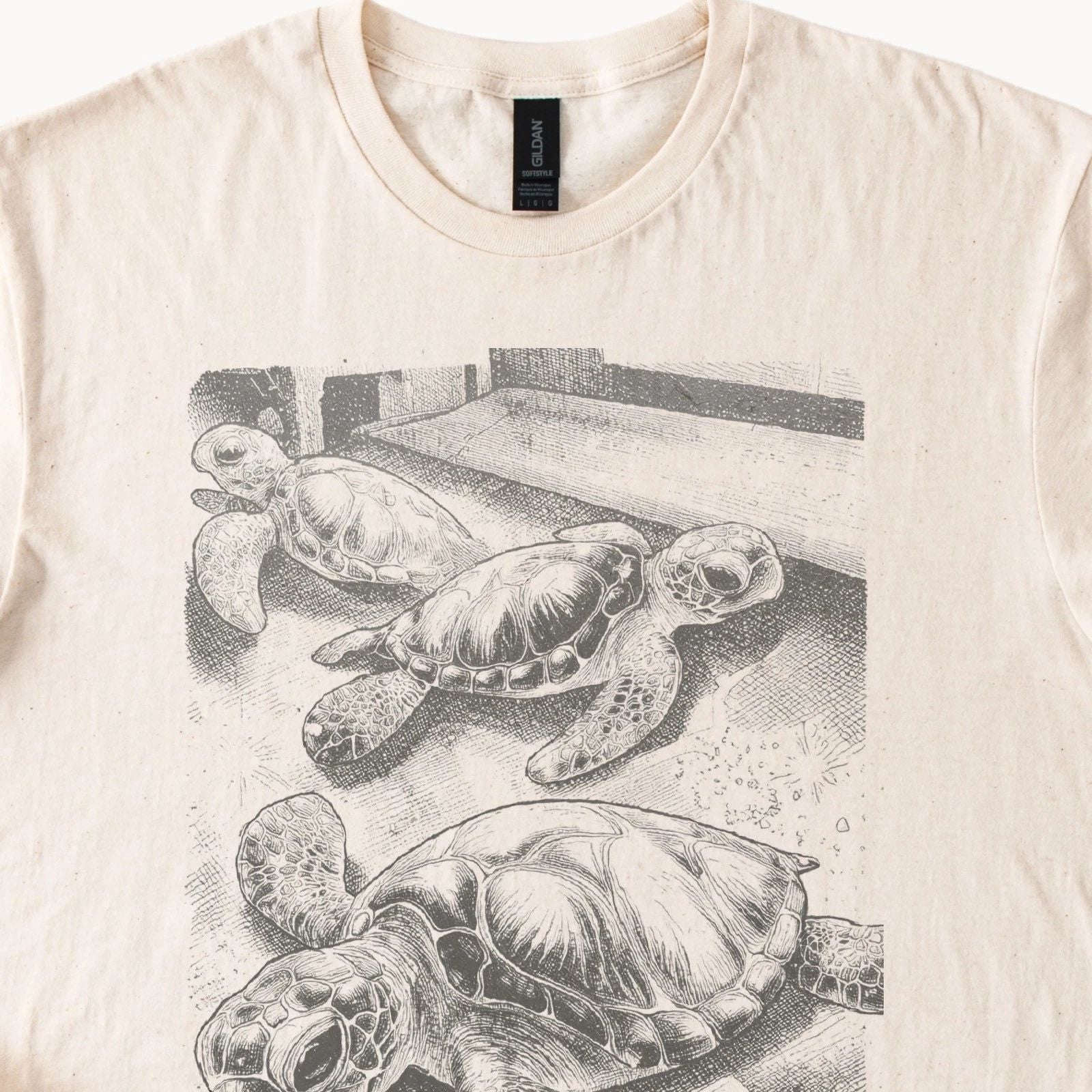Vintage Sea Turtle Graphic Tee Natural Retro Ocean Wildlife Art