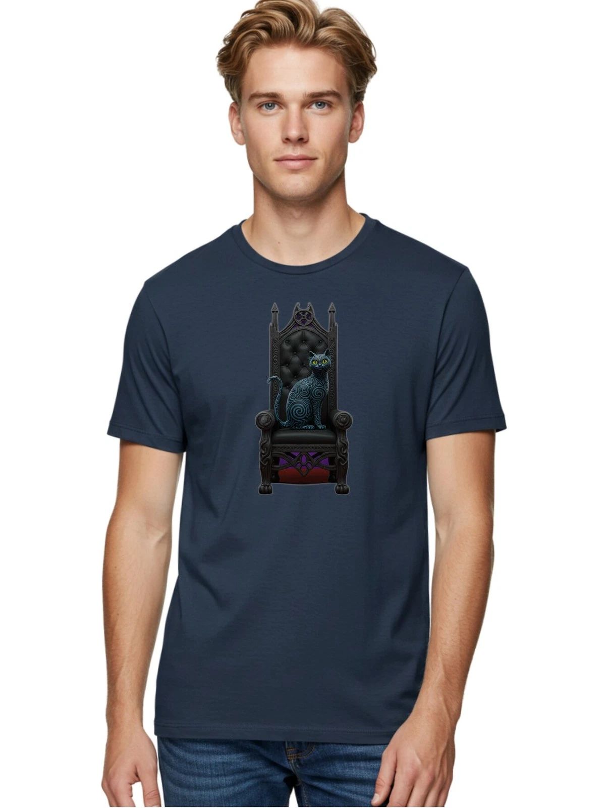 Cat-On-Throne Mens Graphic Tee, 100% Cotton, Casual Summer Wear