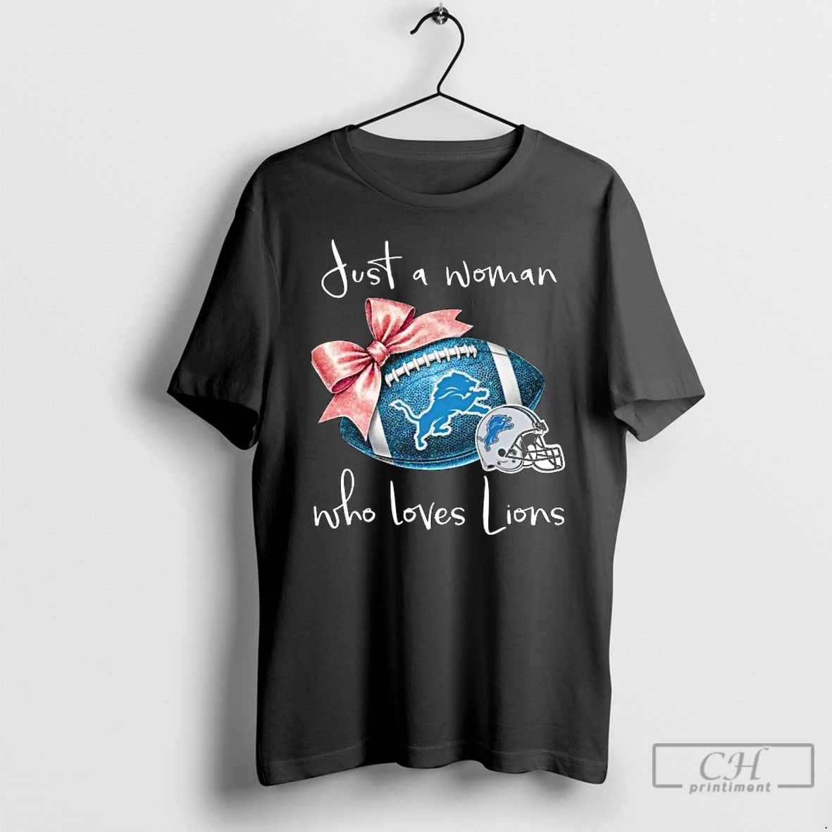 Classic Just A Woman Who Loves Detroit Lions Pink Bow 2025 Long Sleve T Shirts