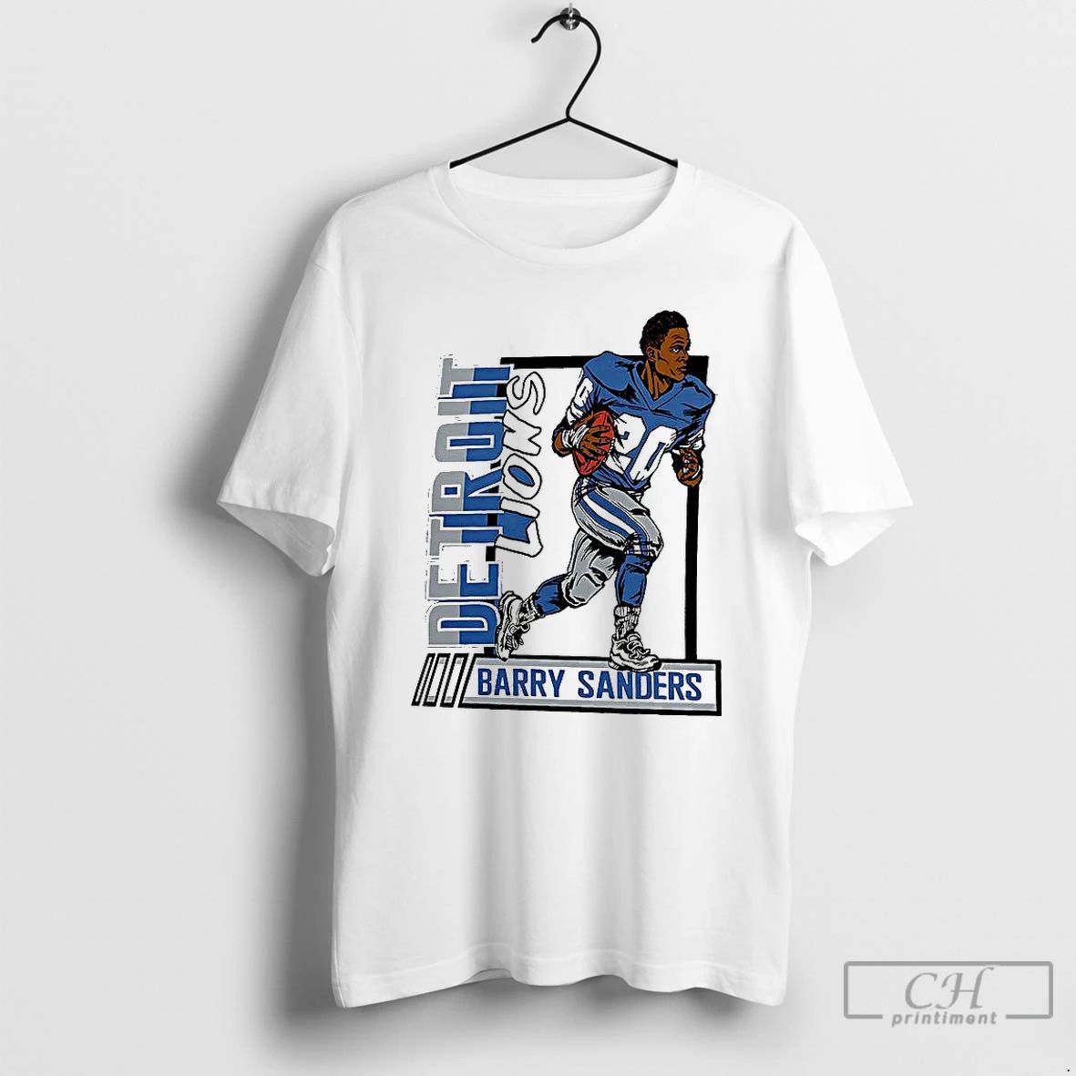 Premium Barry Sanders Blue Detroit Lions Football Caricature Retired Player T Shirts