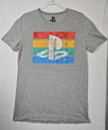 Playstation T Shirt Small/Med Gray Men/Women PS Logo Red Yellow Blue Green Tee