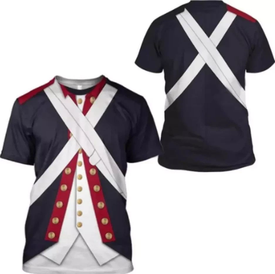 Revolutionary War Uniform Costume 3D Printed Army T Shirt Size S-5XL