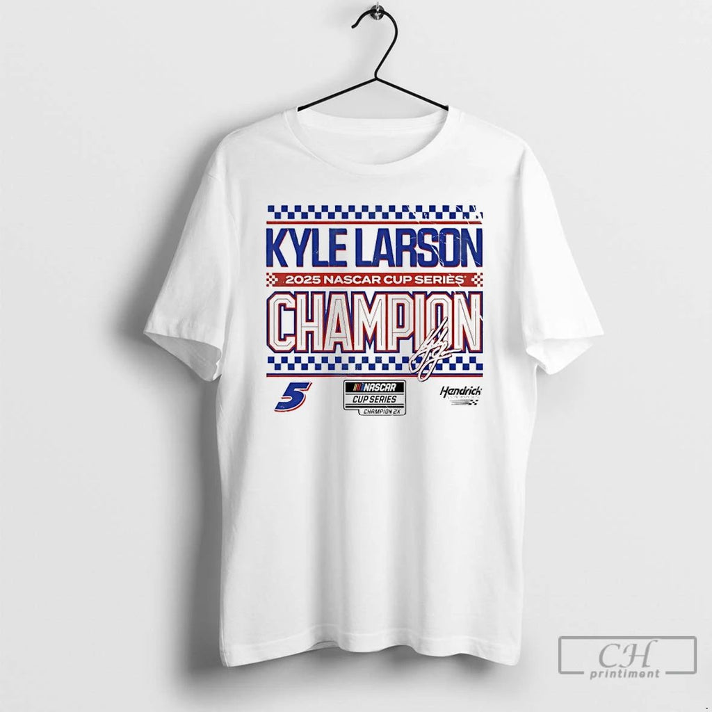 Classic Kyle Larson 2025 Nascar Cup Series Champion Signature T Shirts