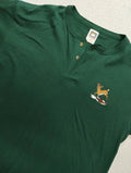 Vintage Cotton Deluxe Nature Deer Henley Large Mens Green Short Sleeve 90s