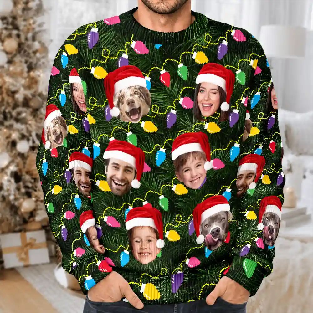 Custom Photo Xmas Led Light - Personalized Unisex Ugly Sweater