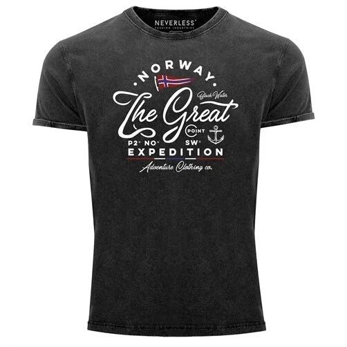 Mens Vintage Shirt Norway The Great Expedition Outdoor Adventure Print Shirt