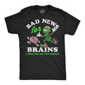 Mens Funny T Shirts Bad News For Brains Sarcastic Zombie Graphic Novelty Tee For