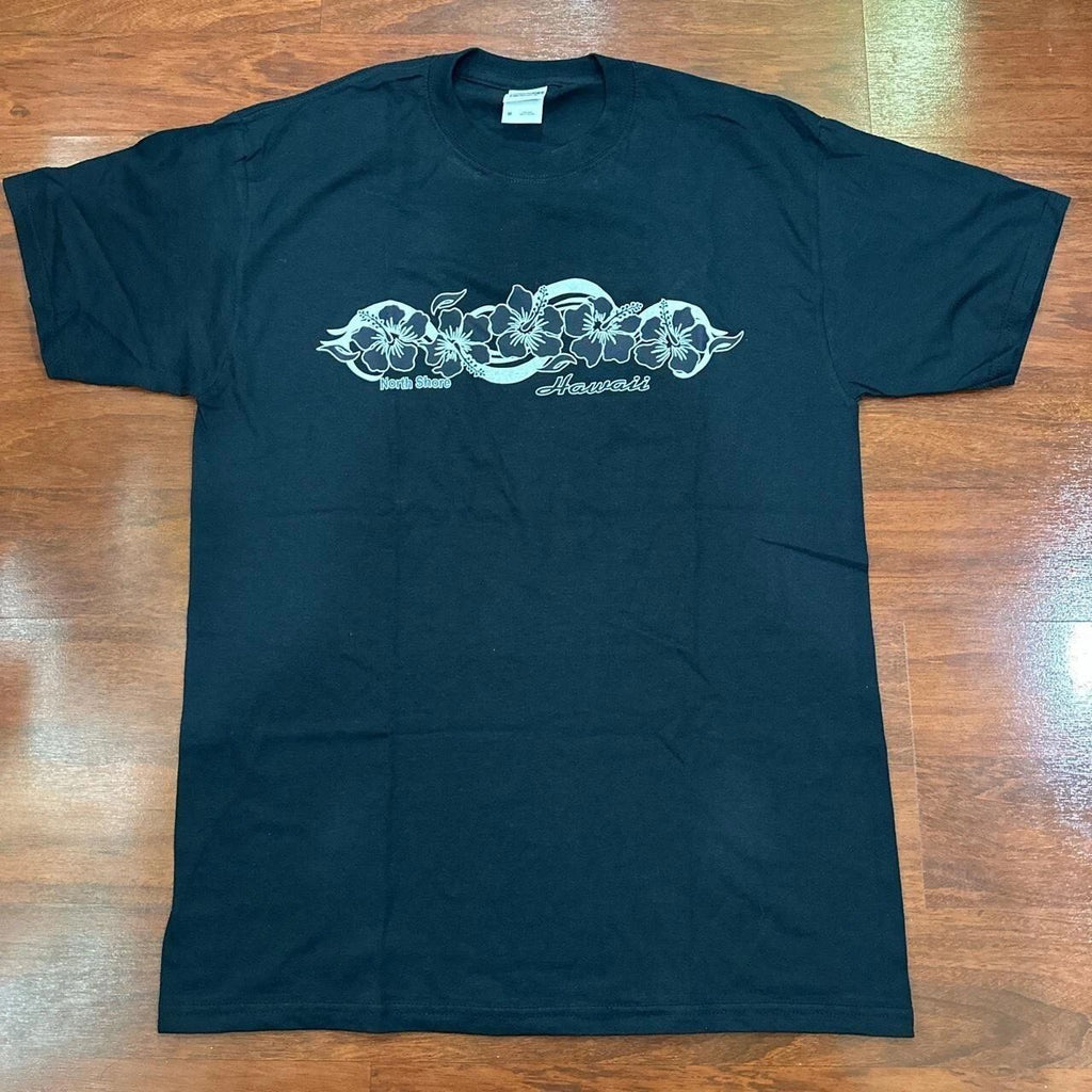 Hawaiian Hawaii Surfing Beach Navy T-shirt Flowers 100% Cotton Tee