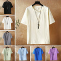 Mens Short Sleeve Crew Neck T-shirt Loose Linen-Look Top Tee shirt Casual