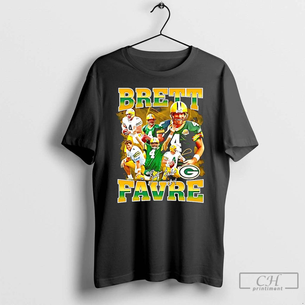 Classic Brett Favre Green Bay Packers Picture Collage Signature T Shirts
