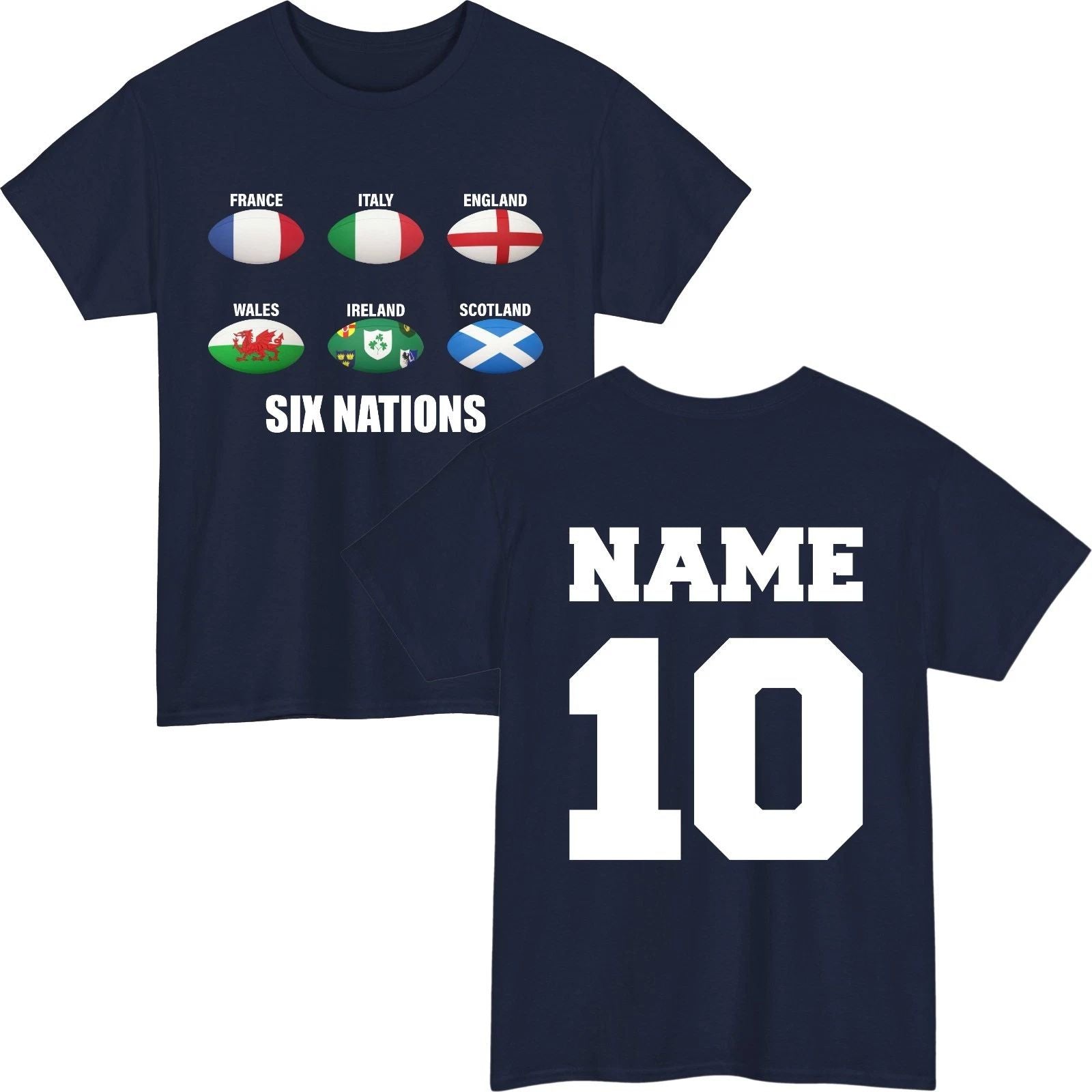 Custom Six Nations Rugby T-Shirt England Ireland Wales France Scotland Italy Top