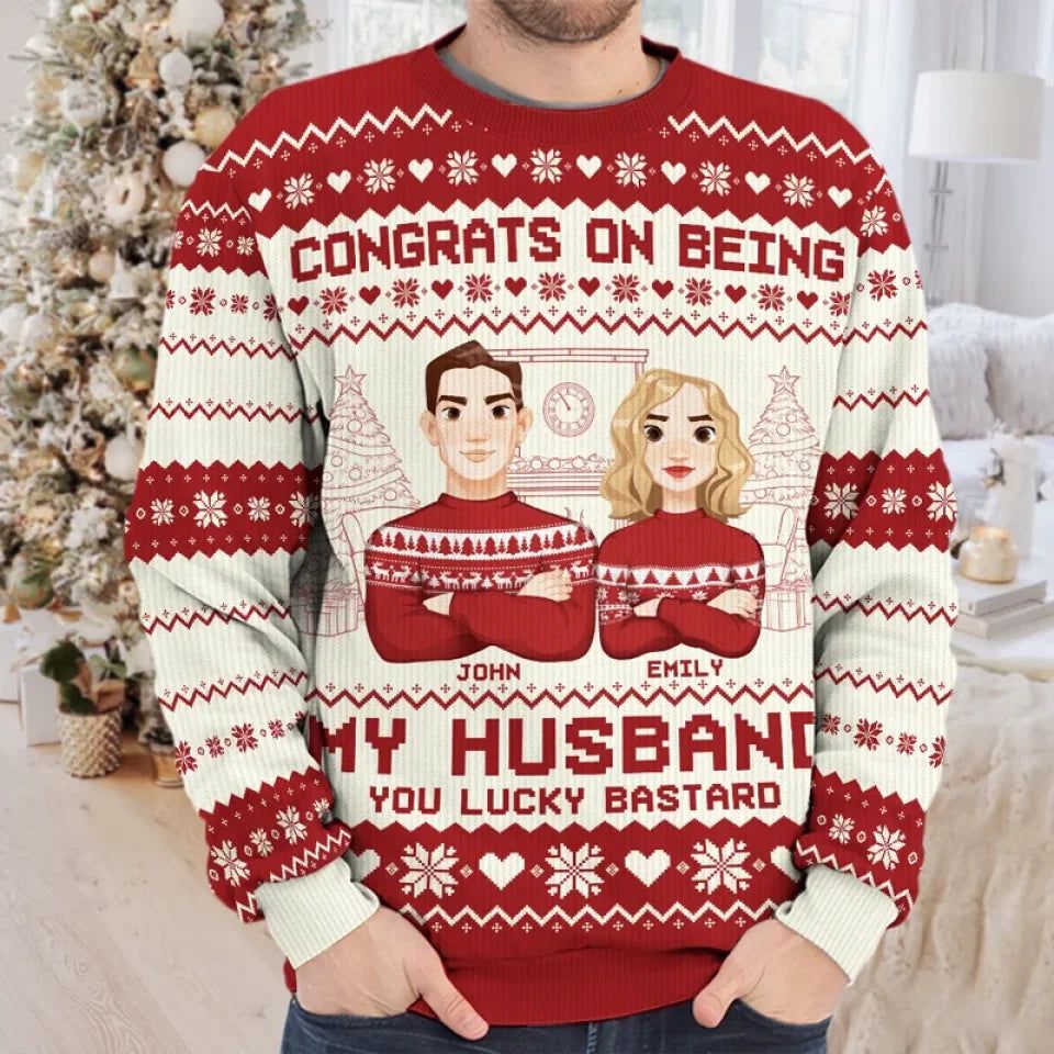 Congrats On Being My Husband - Couple Personalized Custom Ugly Sweatshirt - Unisex Wool Jumper - Christmas Gift For Husband, Wife, Couple