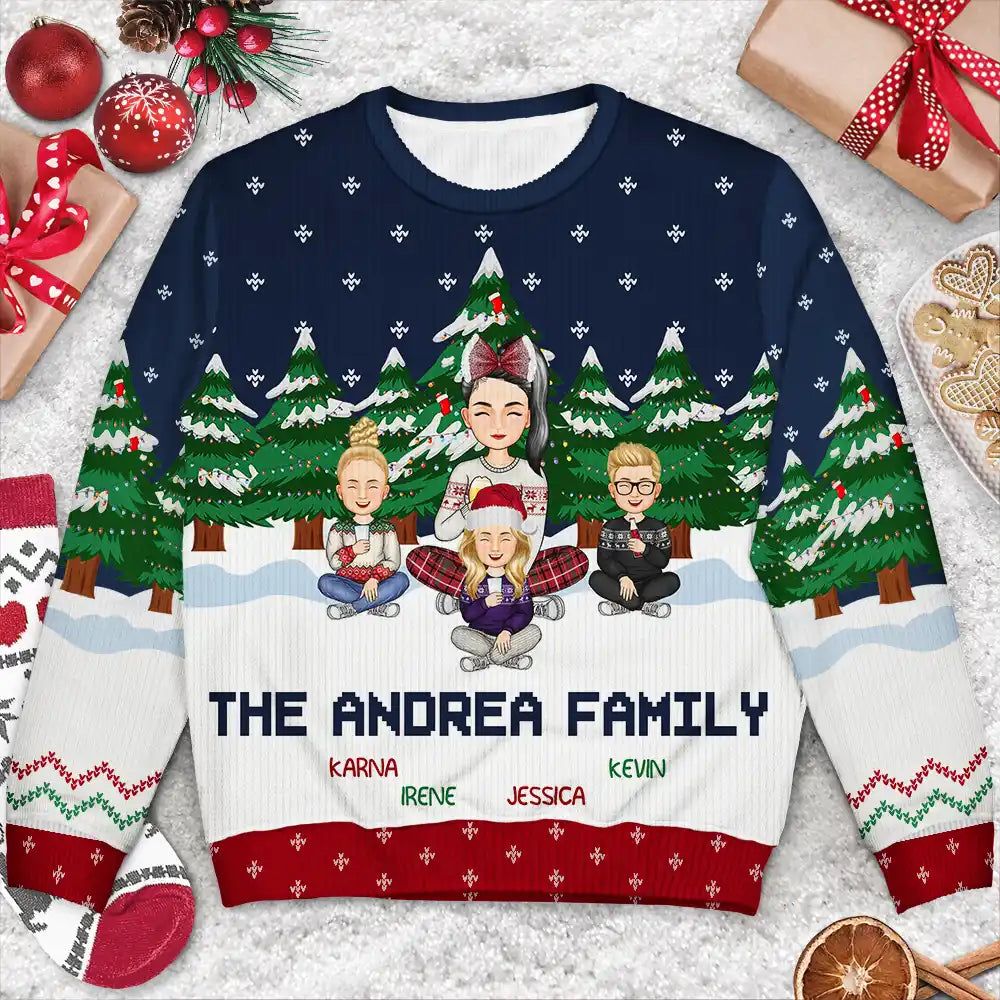 Christmas Single Parent Family In The Forest A Whole Lot Of Love - Personalized Unisex Ugly Sweater