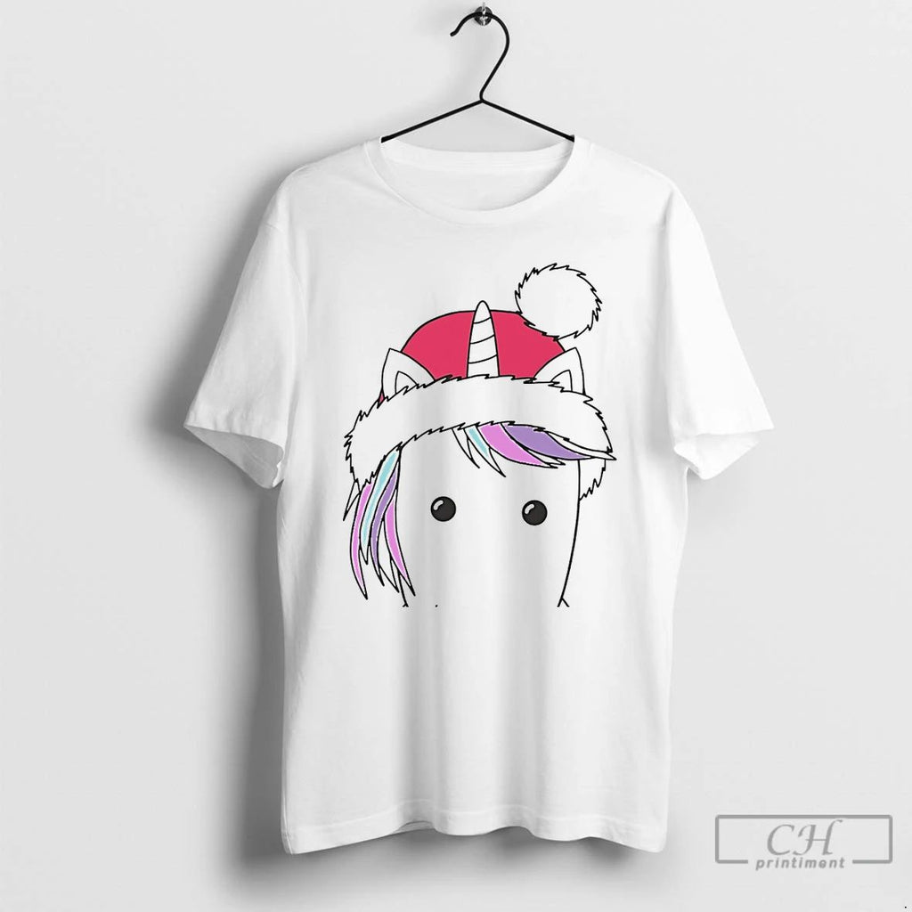 Classic Santa Hat Unicorn Minimalist Cute Christmas White T Shirts