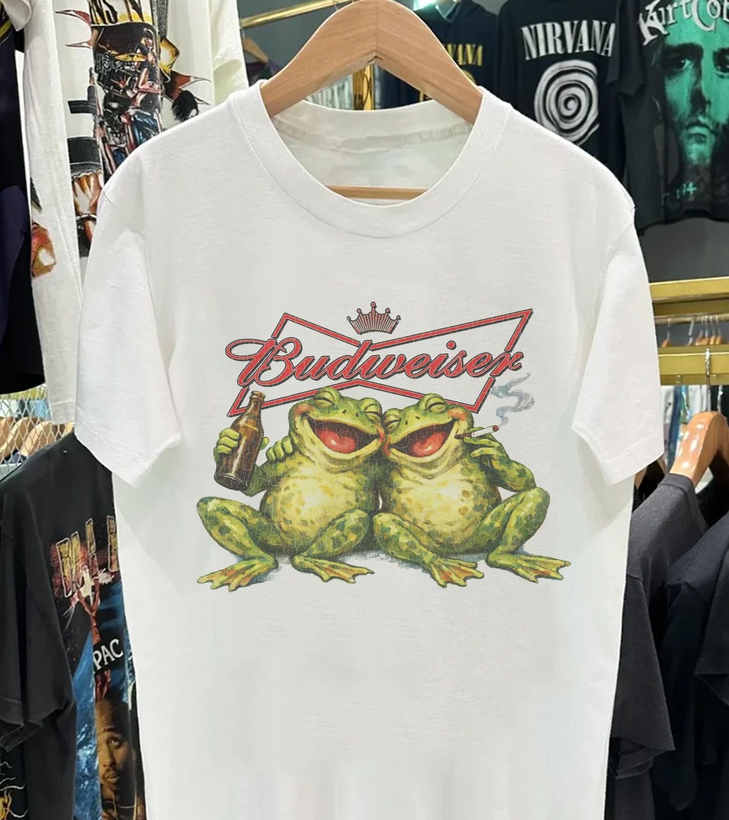 Bud Two Frogs Beer T-Shirt Vintage Retro Graphic Tee S-5XL