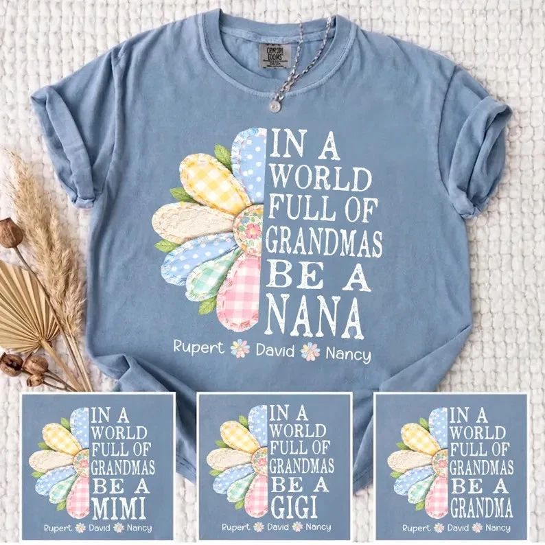 Personalized Nana Faux Patchwork Comfort Colors Shirt, Mother's Day Gift