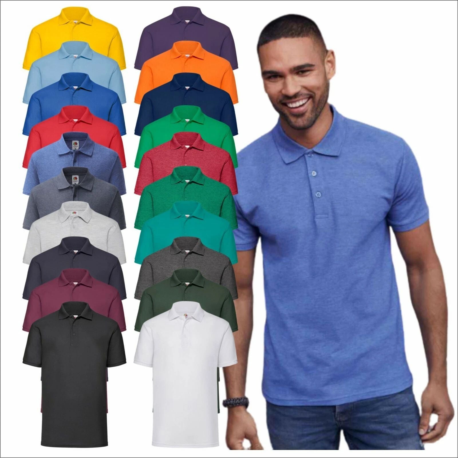 3 PACK Mens Fruit Of The Loom Short Sleeve Polo Shirt Casual Work Tee TShirt TOP