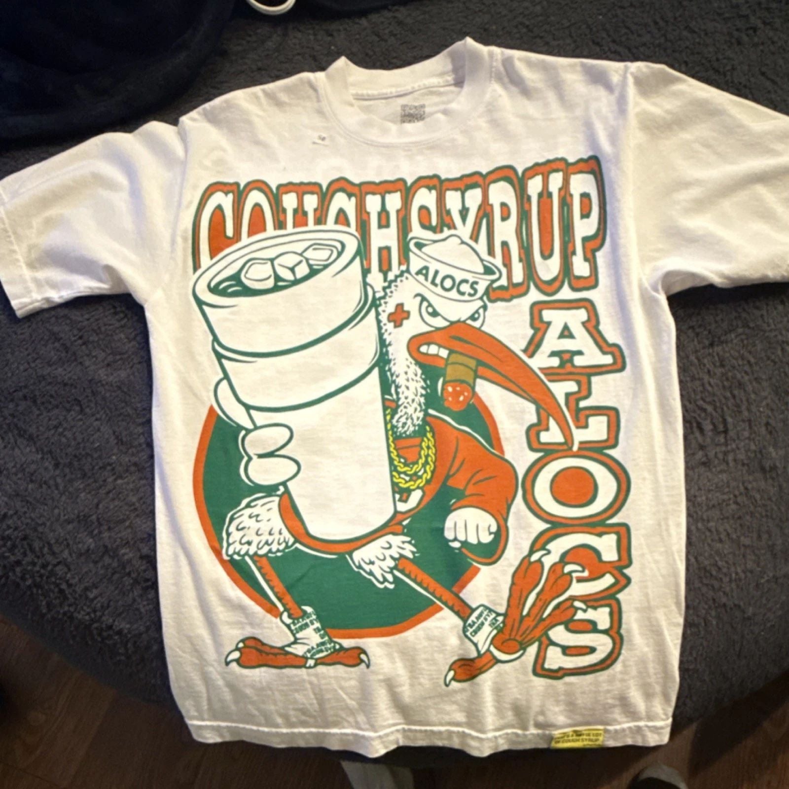 ALOCS Men's Graphic Cartoon Print T-Shirt White Orange Green Regular Fit