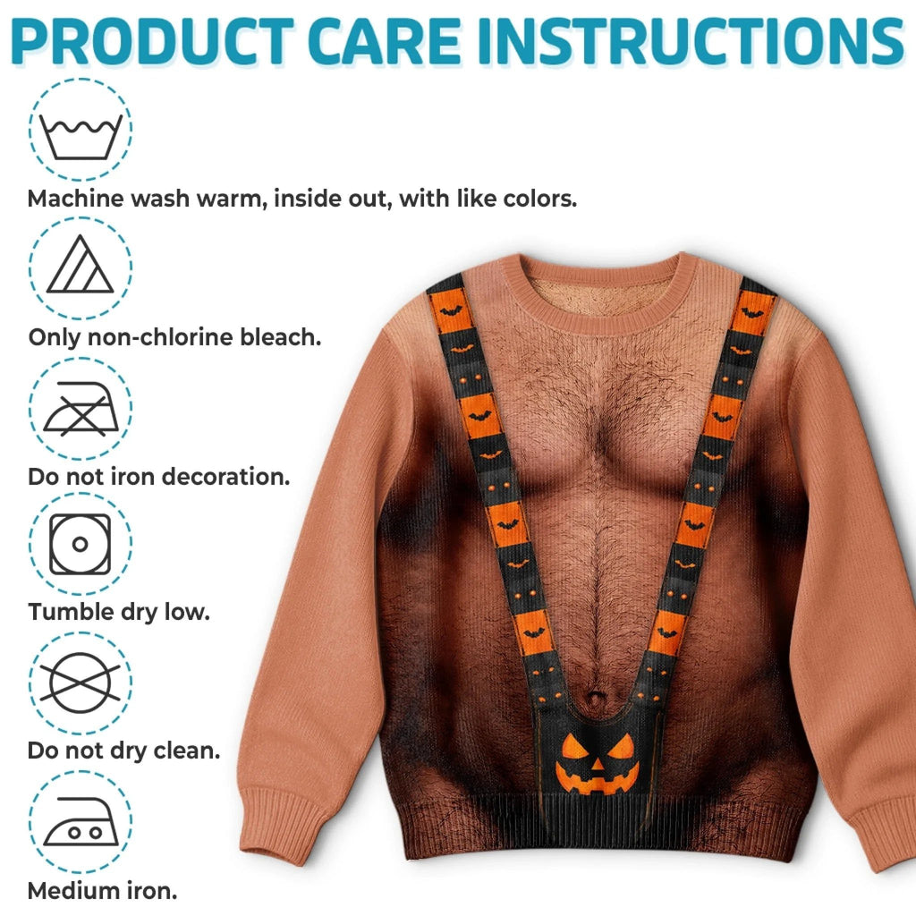 Custom Funny Ugly Sweatshirt - Personalized Halloween Birthday Gifts For Men - Spooky Mankini On Full Display
