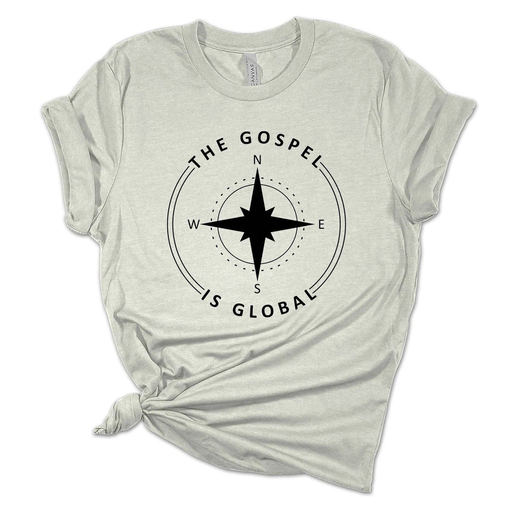 Womens Christian Tshirt the Gospel is Global Compass Jesus Christian Short