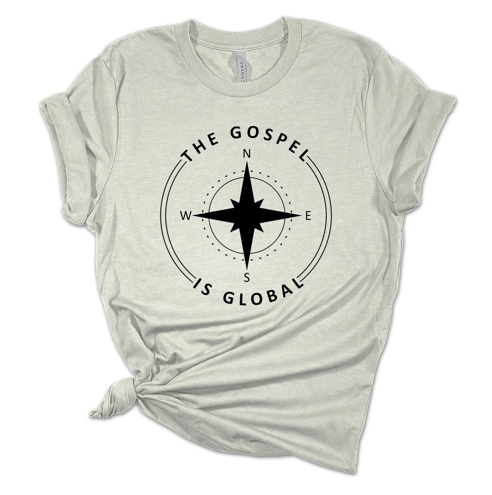 Womens Christian Tshirt the Gospel is Global Compass Jesus Christian Short