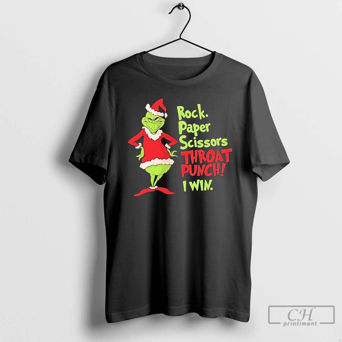 Classic Grinch Rock Paper Scissors Throat Punch I Win Christmas T Shirts