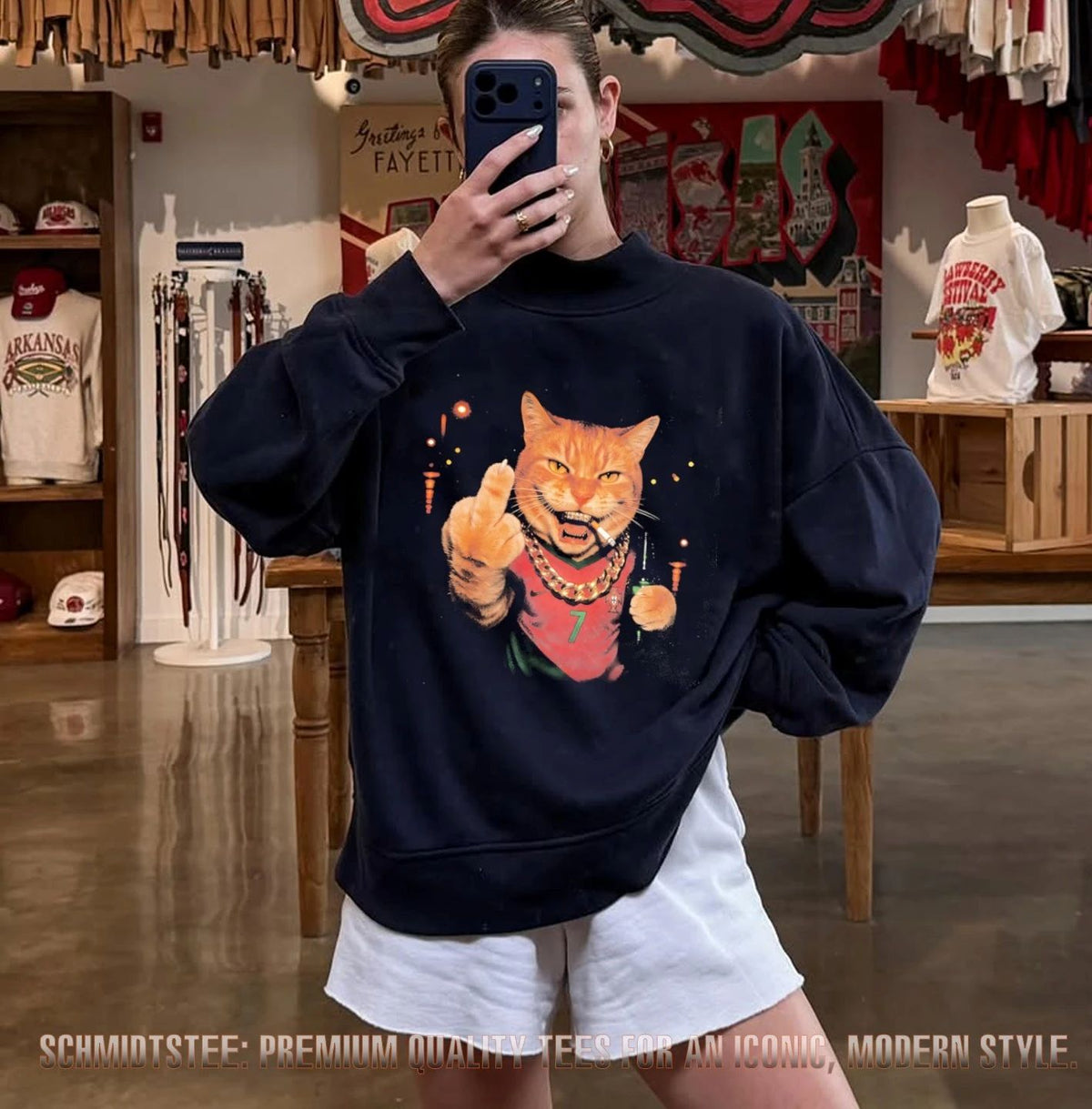Cristiano Ronaldo Portugal Number 7 Cat middle finger smoking and beer shirt