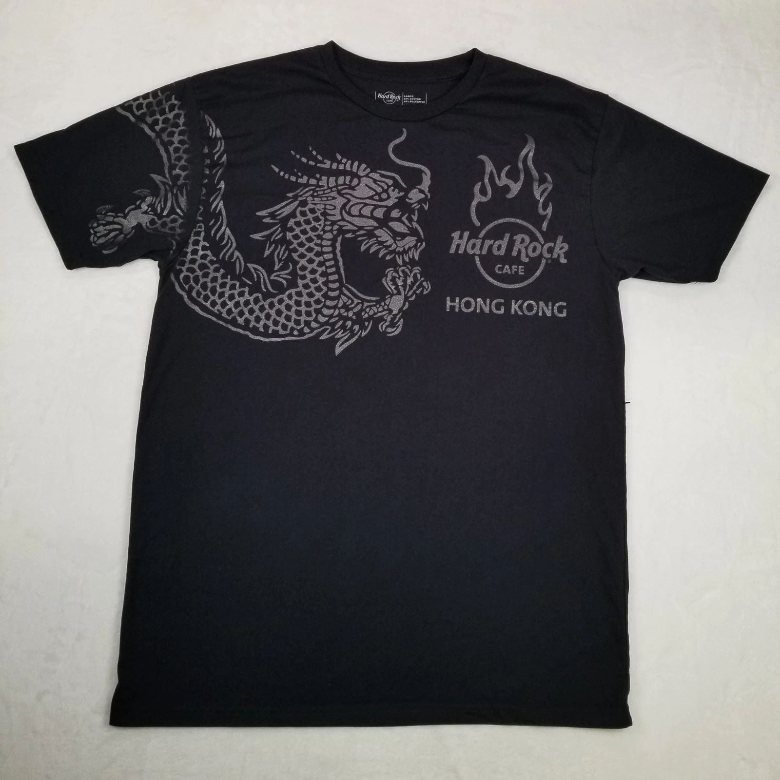 Hard Rock Cafe Hong Kong Dragon Men's Black Graphic Tee Shirt Size Large Classic