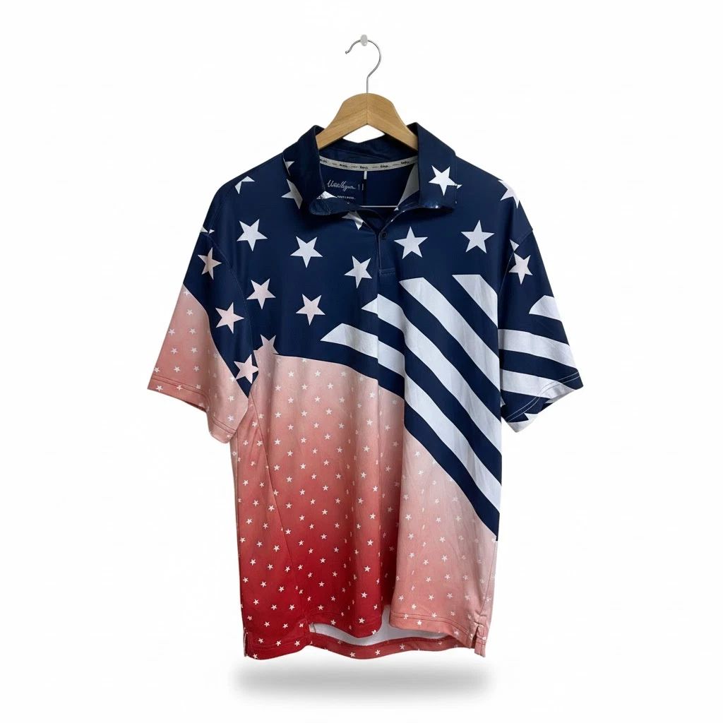 Walter Hagen Mens P11 USA Gradient Flag Polo Navy MGA11490