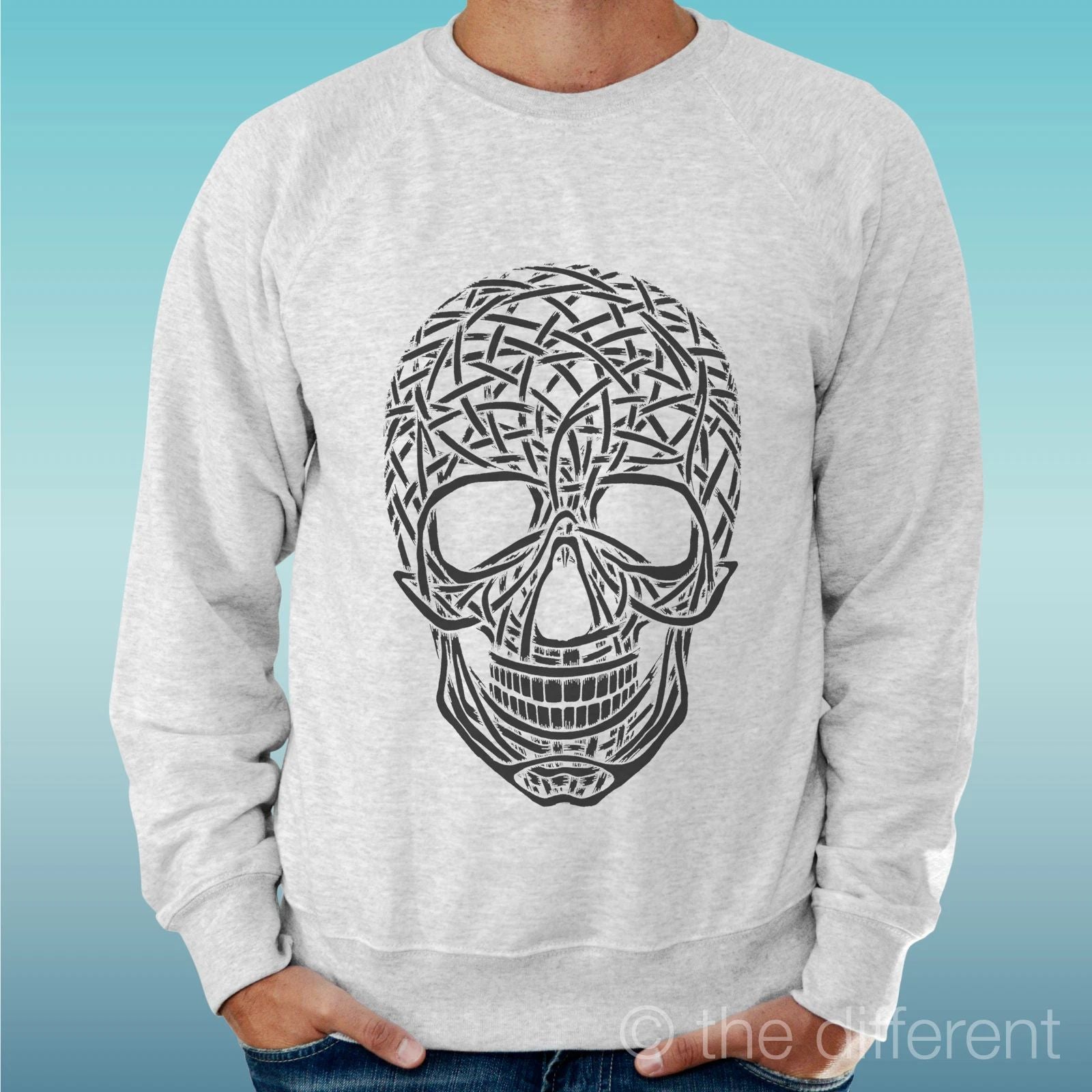 Felpa Man Light Sweater Light Grey " Skull Line Draw "