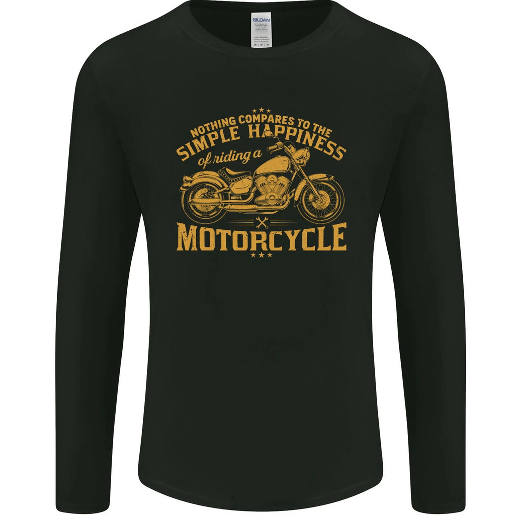 Simple Happiness Biker Motorcycle Motorbike Mens Long Sleeve T-Shirt