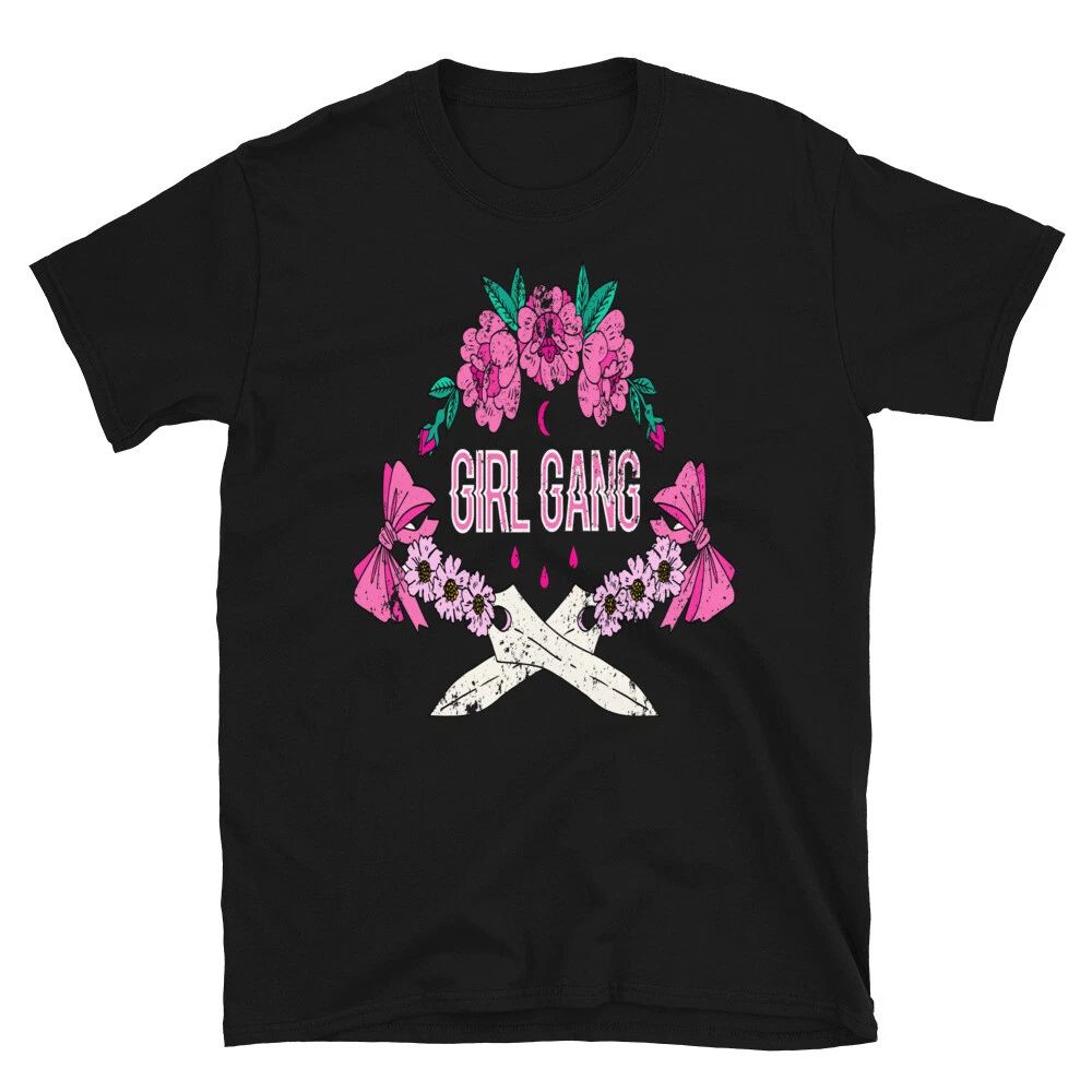 Pink Flowers Girl Gang Classic Trendy Design Casual T-Shirt