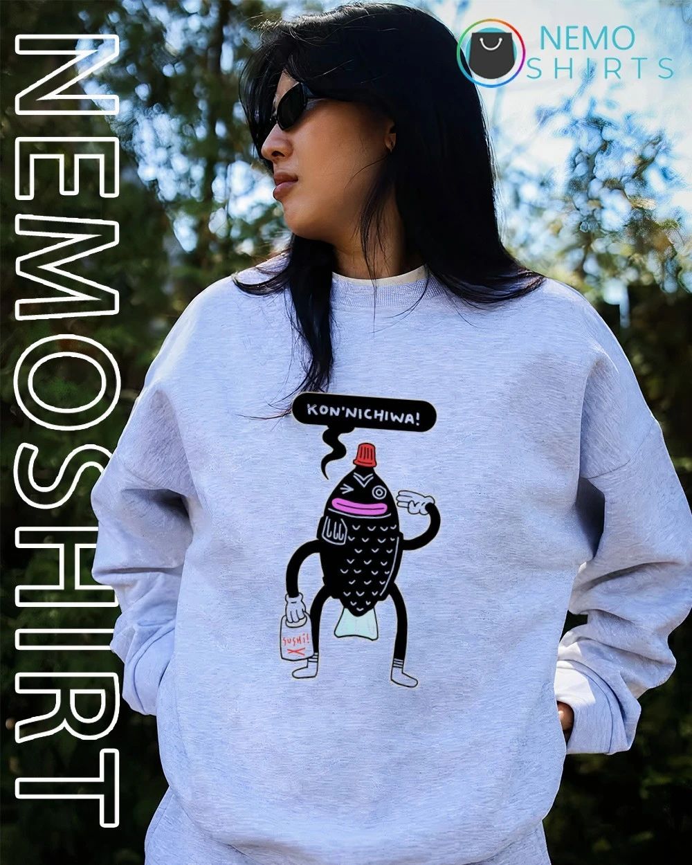 Kon’nichiwa Sushi Fish Character japanese shirt