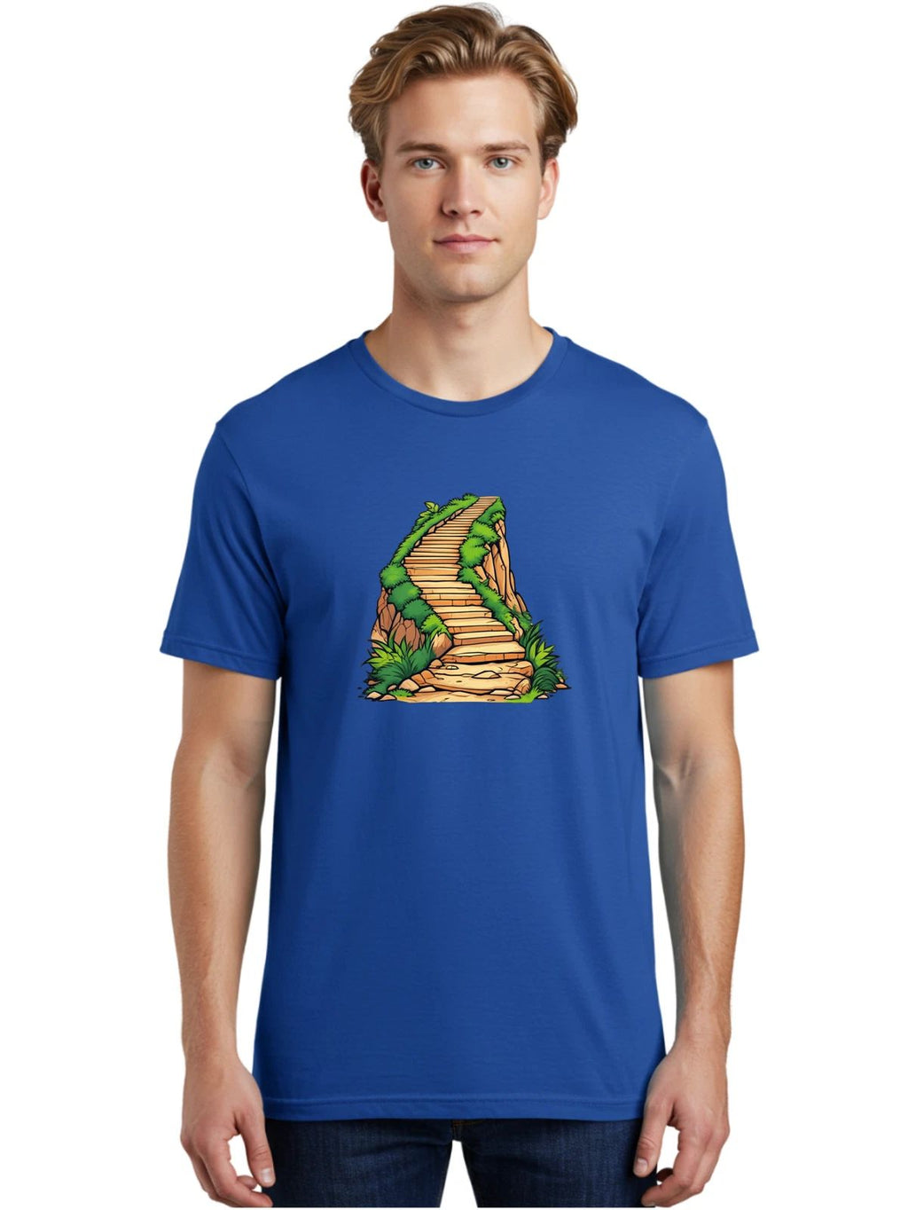 Stairs-On-A-Cliff Mens Graphic Tee, 100% Cotton, Casual Summer Wear