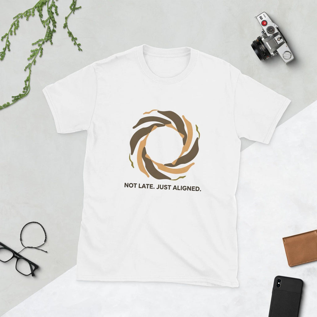 Not Late Just Aligned Unisex T Shirt Minimalist Motivation Quote Modern Tee