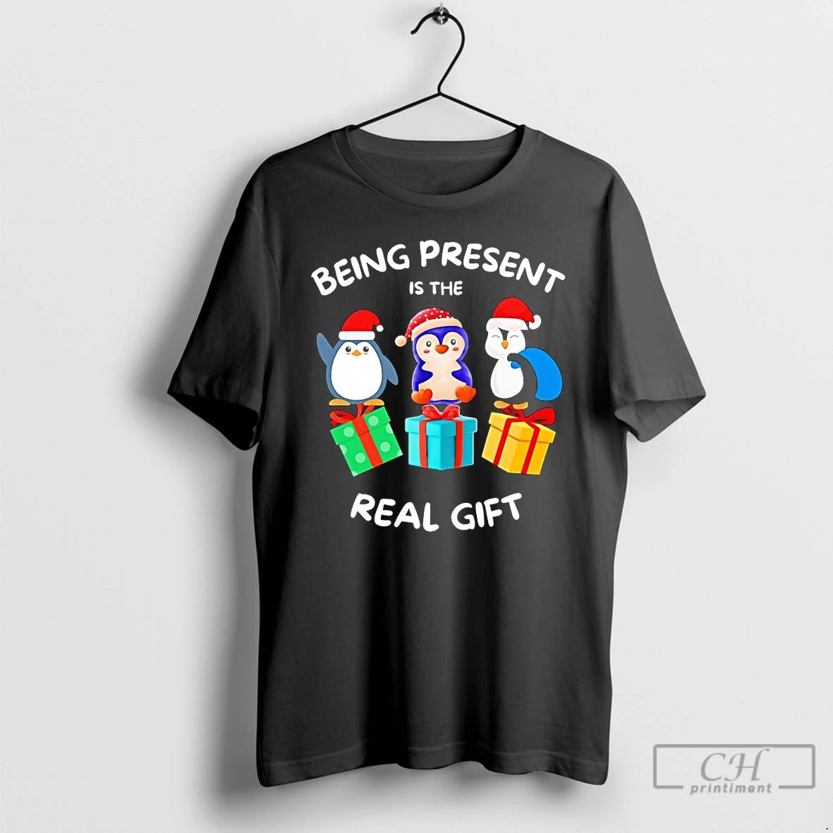 Classic Penguin Being Present Is The Real Gift Christmas T Shirts