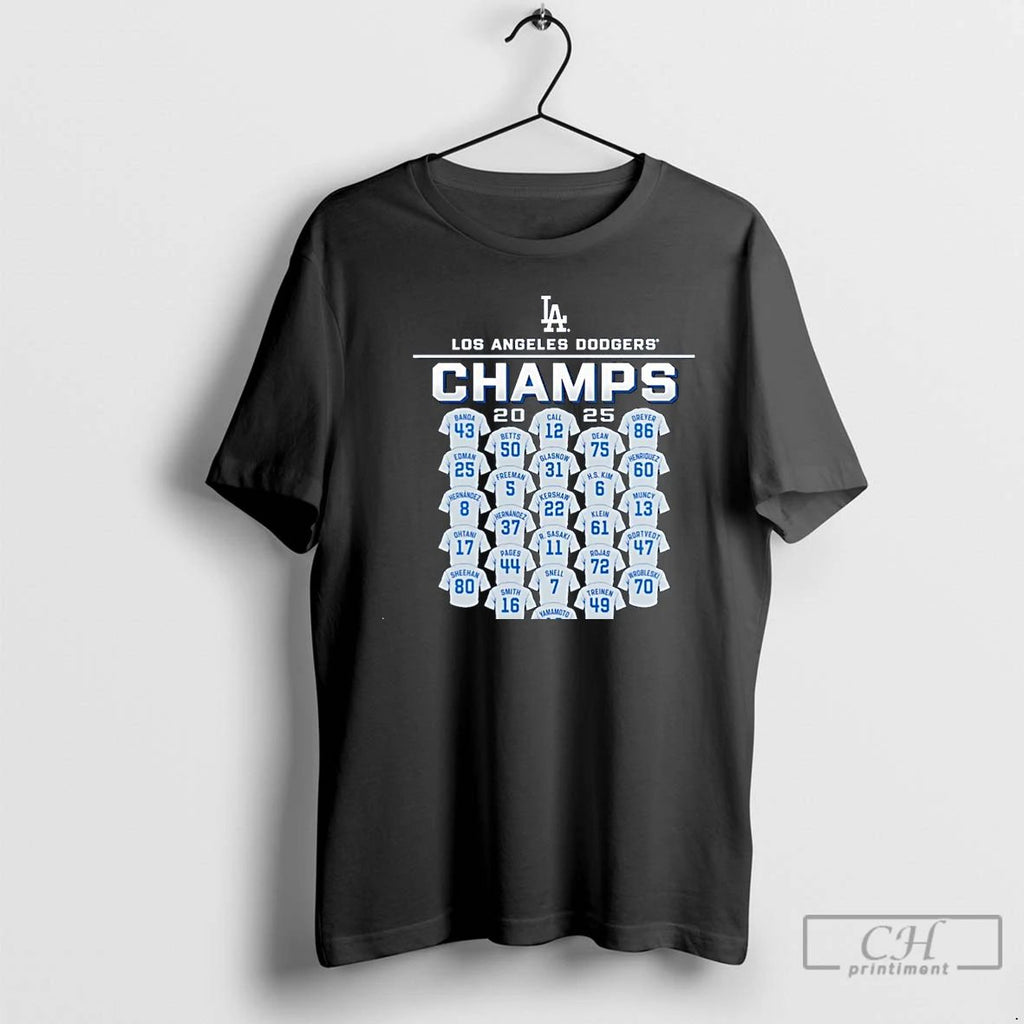 Classic Los Angeles Dodgers 2025 World Series Champions Jersey Roster Christmas T Shirts