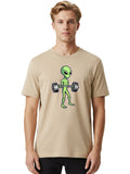 Alien-Lifting-Weights-1 Mens Graphic Tee, 100% Cotton, Casual Summer Wear