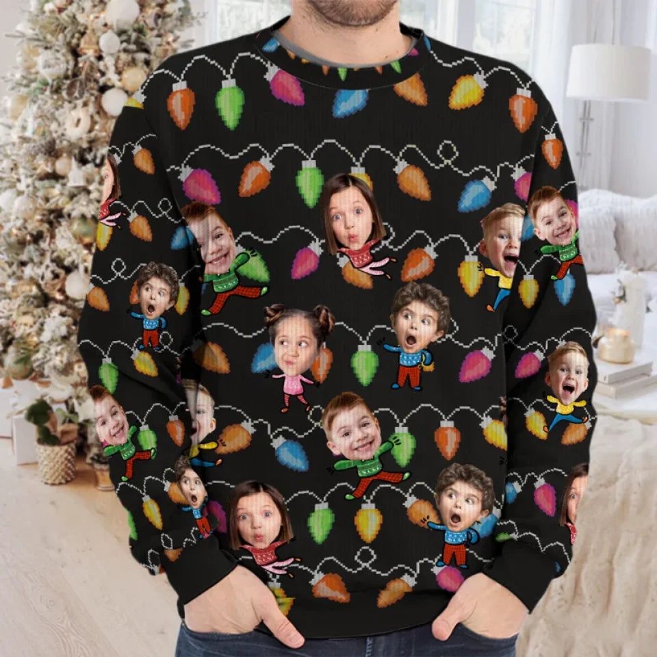 Custom Photo Celebrate The Season With Laughter And Love - Family Personalized Custom Ugly Sweatshirt - Unisex Wool Jumper - Christmas Gift For Family
