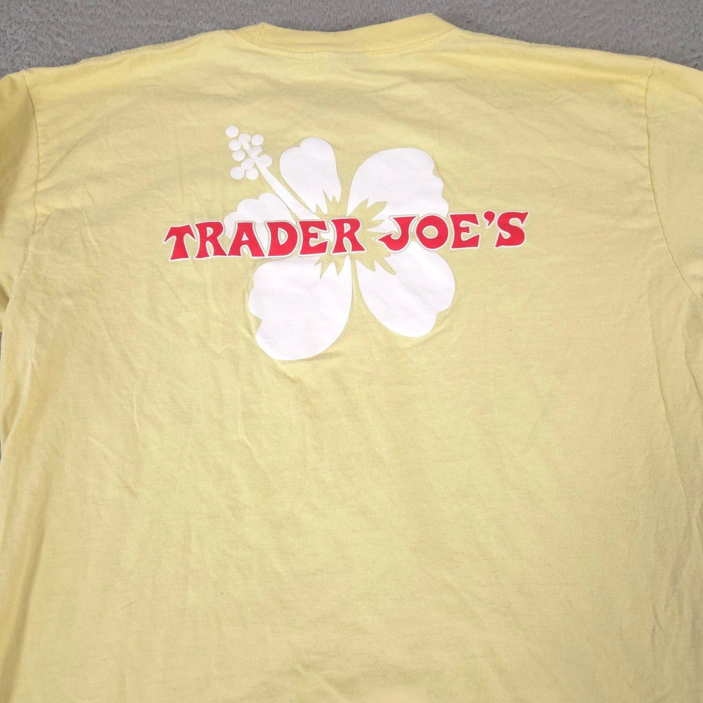 Trader Joes Shirt Mens XL Yellow Hibiscus Flower Long Sleeve Cotton Graphic Tee