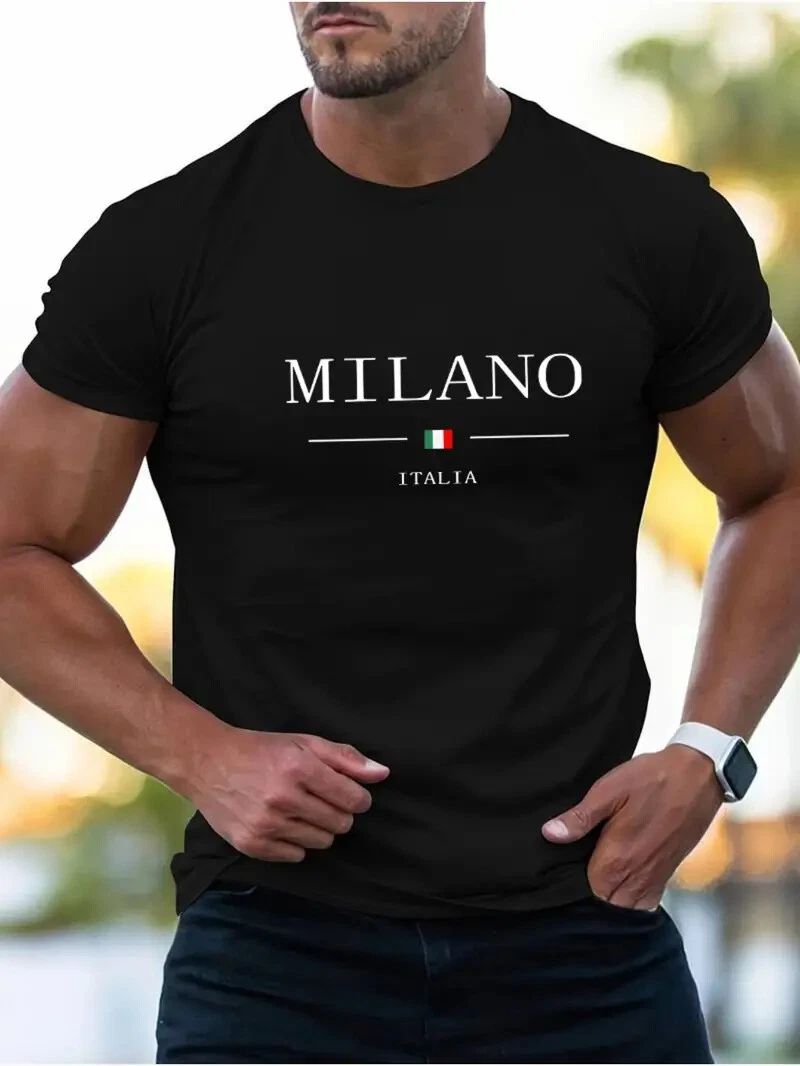 Milano Italia T-Shirt – Men’s Italian Flag Tee – Pure Cotton Short Sleeve Top