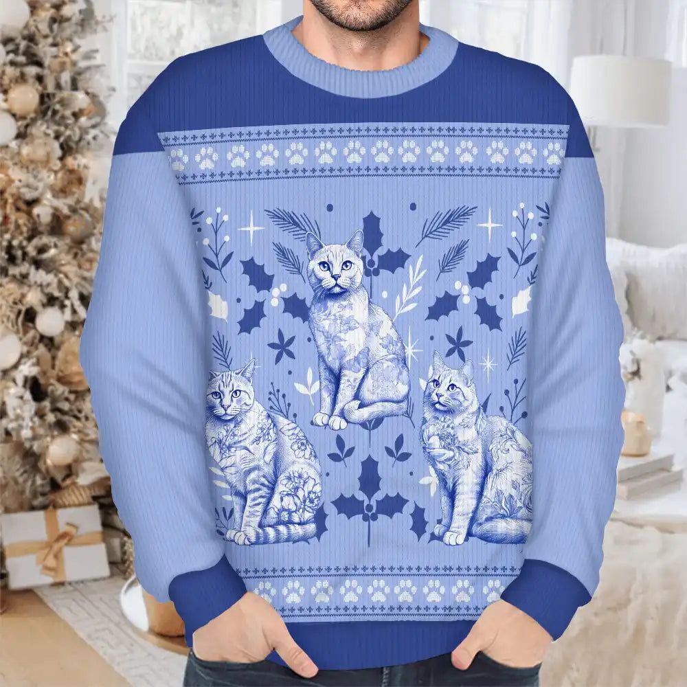 Chinoiserie Toile De Jouy Cat - Personalized Unisex Ugly Sweater