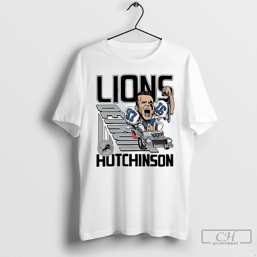 Classic Aidan Hutchinson Racer Caricature Detroit Lions T Shirts