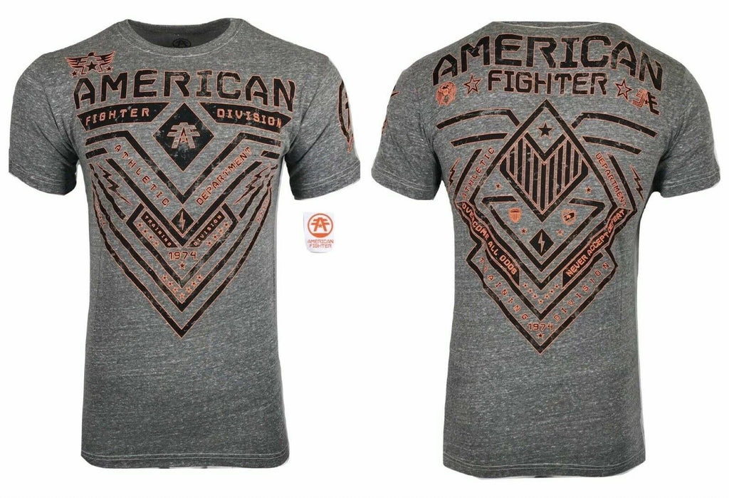 AMERICAN FIGHTER Mens T-Shirt CRYSTAL RIVER TB Premium Biker MMA Gray Gym 14