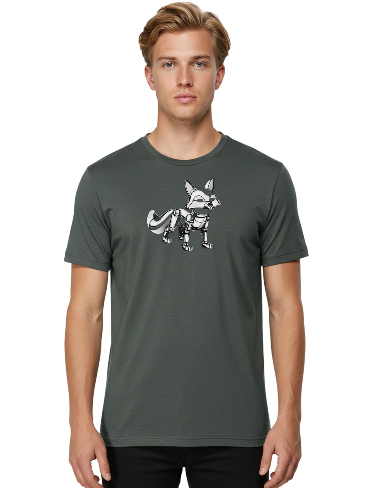 Robot-Fox Mens Graphic Tee, 100% Cotton, Casual Summer Wear
