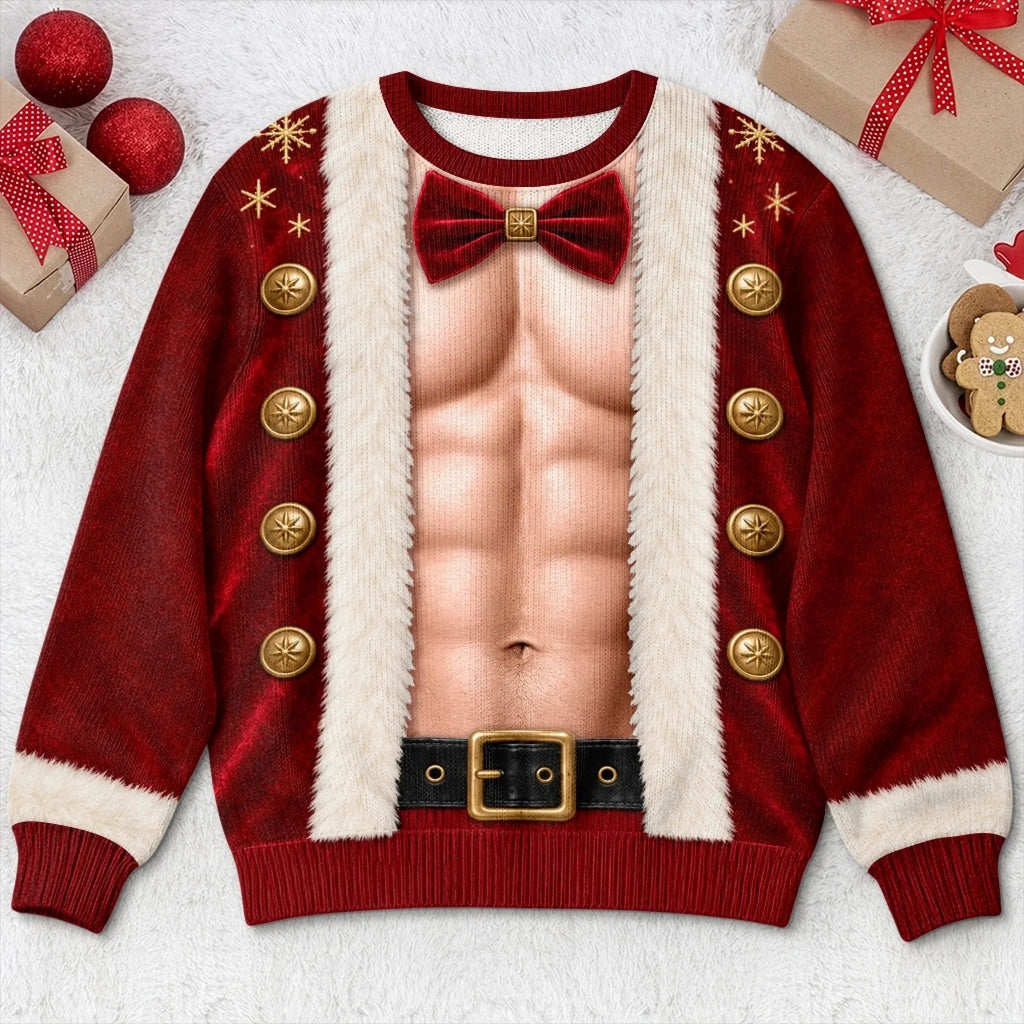 Custom Funny Santa Outfit Christmas Gifts For Couples - Personalized Ugly Sweatshirt
