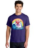 Heart-Surfing-Rainbow-Wave Mens Graphic Tee, 100% Cotton, Casual Summer Wear