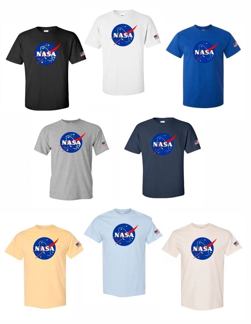 NASA Short Sleeve T-Shirt Space Logo USA Flag Left Sleeve Unisex Tee Top